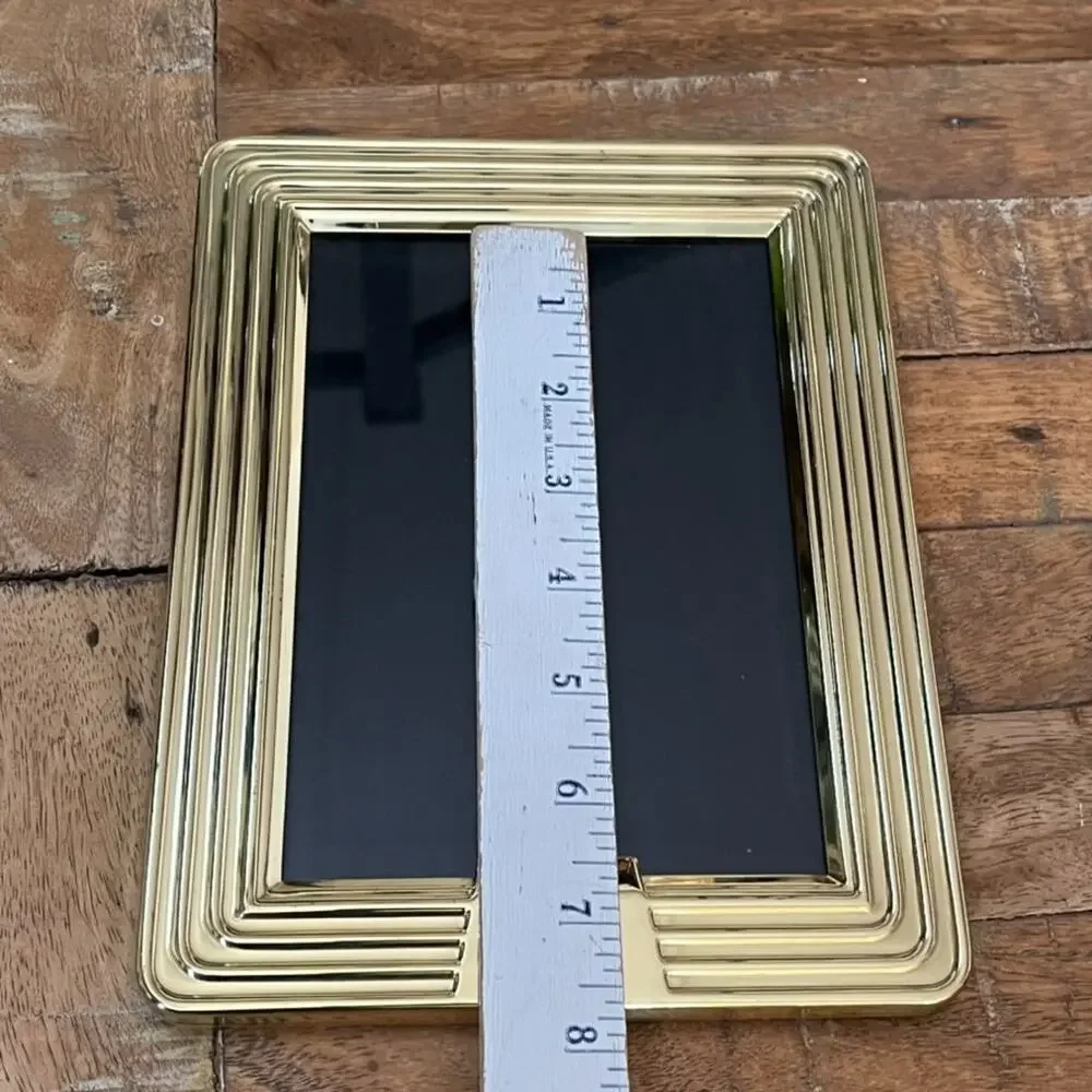 Vintage Solid Brass Striped Metal Gold Photo Frames Fits 5x7 Photos Minimalist